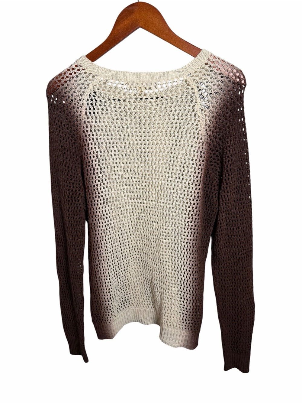 Michael Kors Cream and Brown Open-Knit Sweater with Gold Logo - Picture 3 of 6